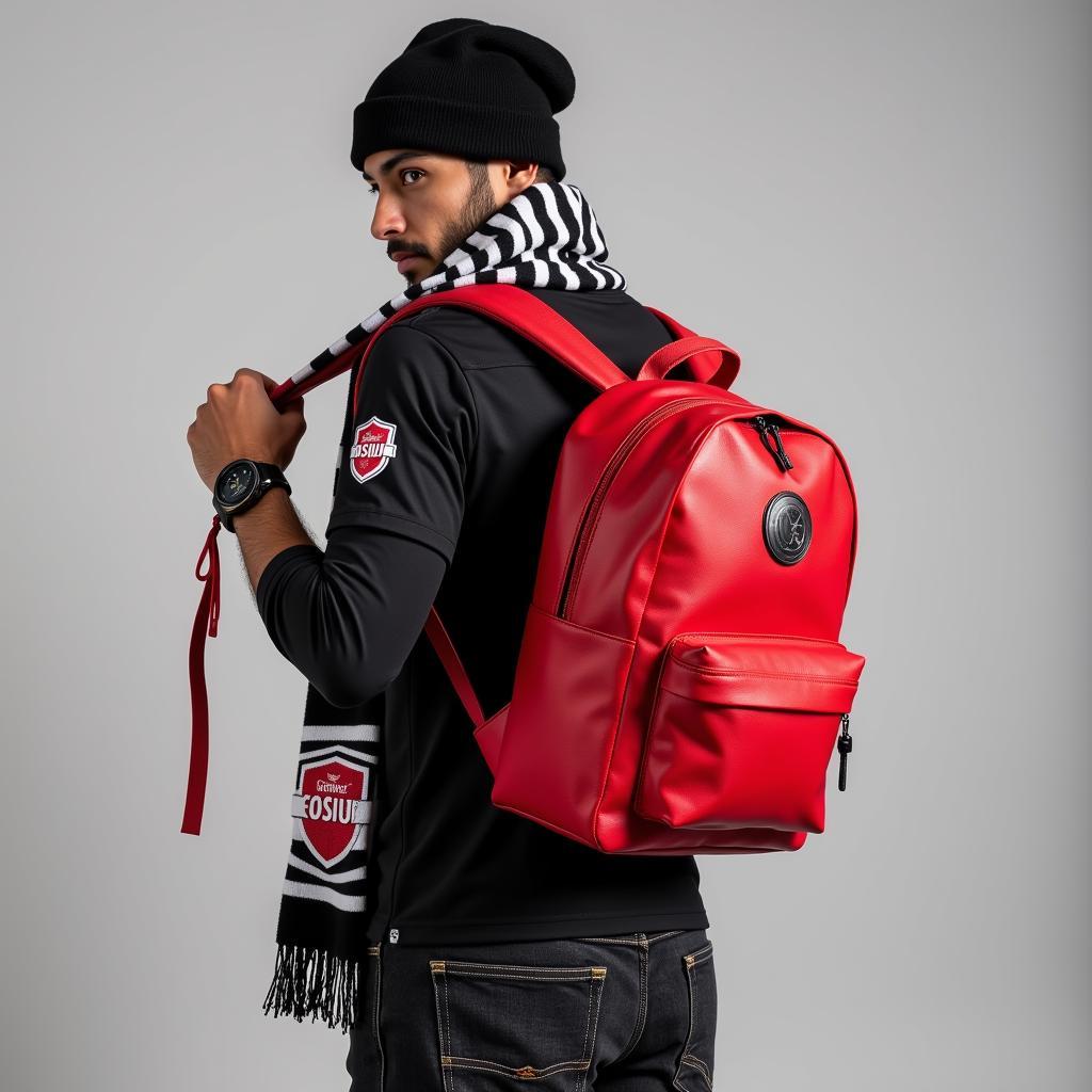 Stylish Beşiktaş fan with red backpack and accessories