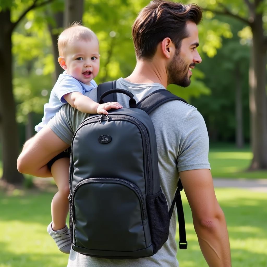 Stylish Dad with Diaper Backpack