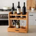 Elegant Tabletop Wine Bottle Holder with Glass Storage