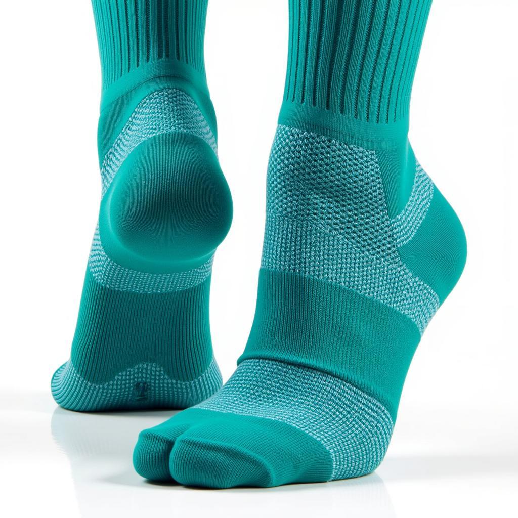 Close-up view of teal baseball socks showcasing the material and knit.