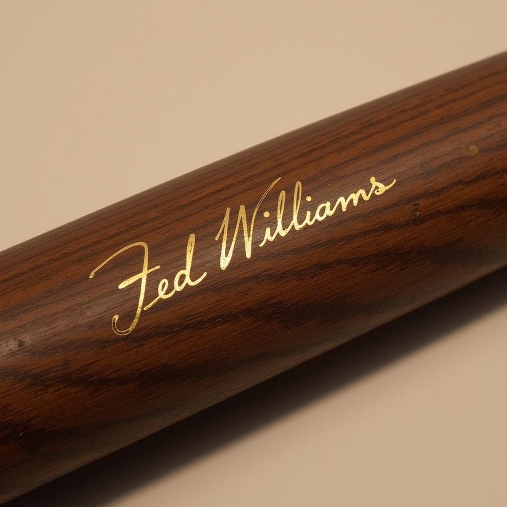 Close-up of a Ted Williams Autographed Baseball Bat