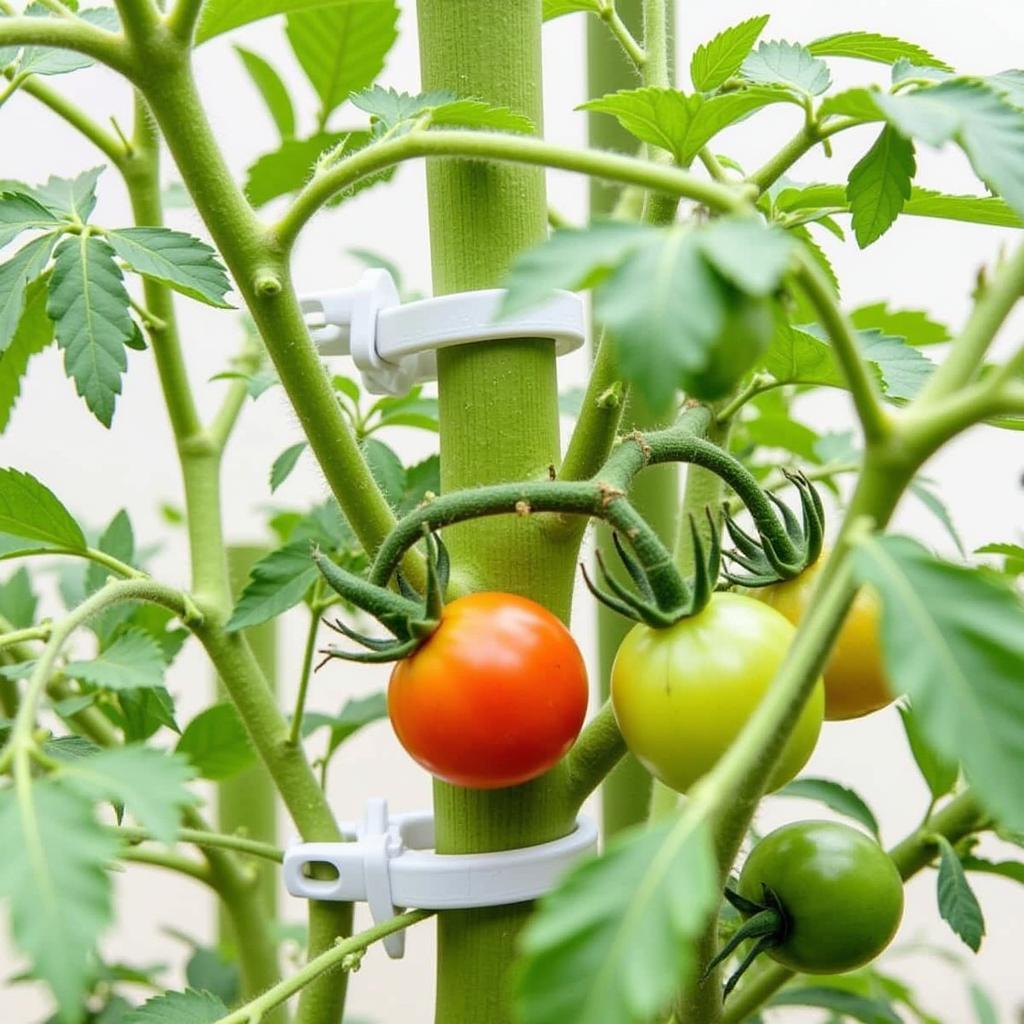 Tomato Plant Supported by Training Clips for Optimal Growth