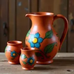 Traditional Mexican Clay Pitcher and Glasses Set