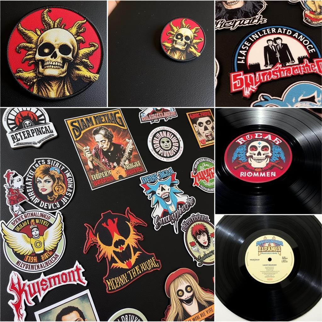 Unique examples of slam metal merch like patches, pins, and vinyl records