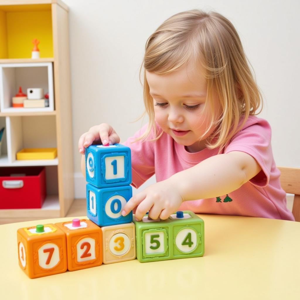 Child Using Press and Stay Blocks for Counting