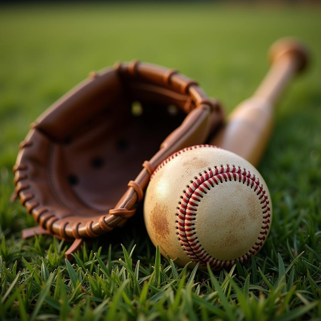 Vintage Baseball Glove and Bat