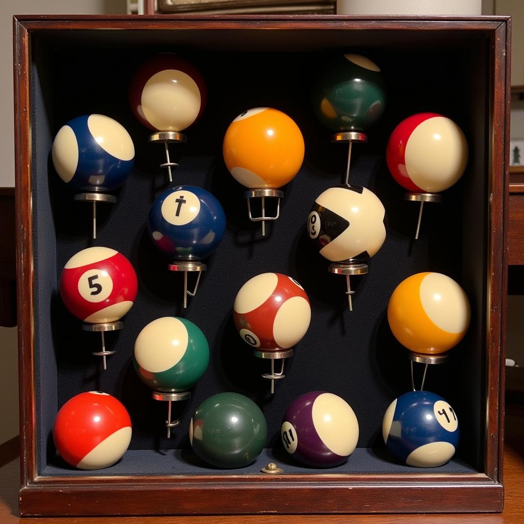 Vintage Cue Ball Display in a Glass Case