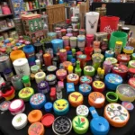 Assortment of weed novelty products like grinders, pipes, and storage containers.