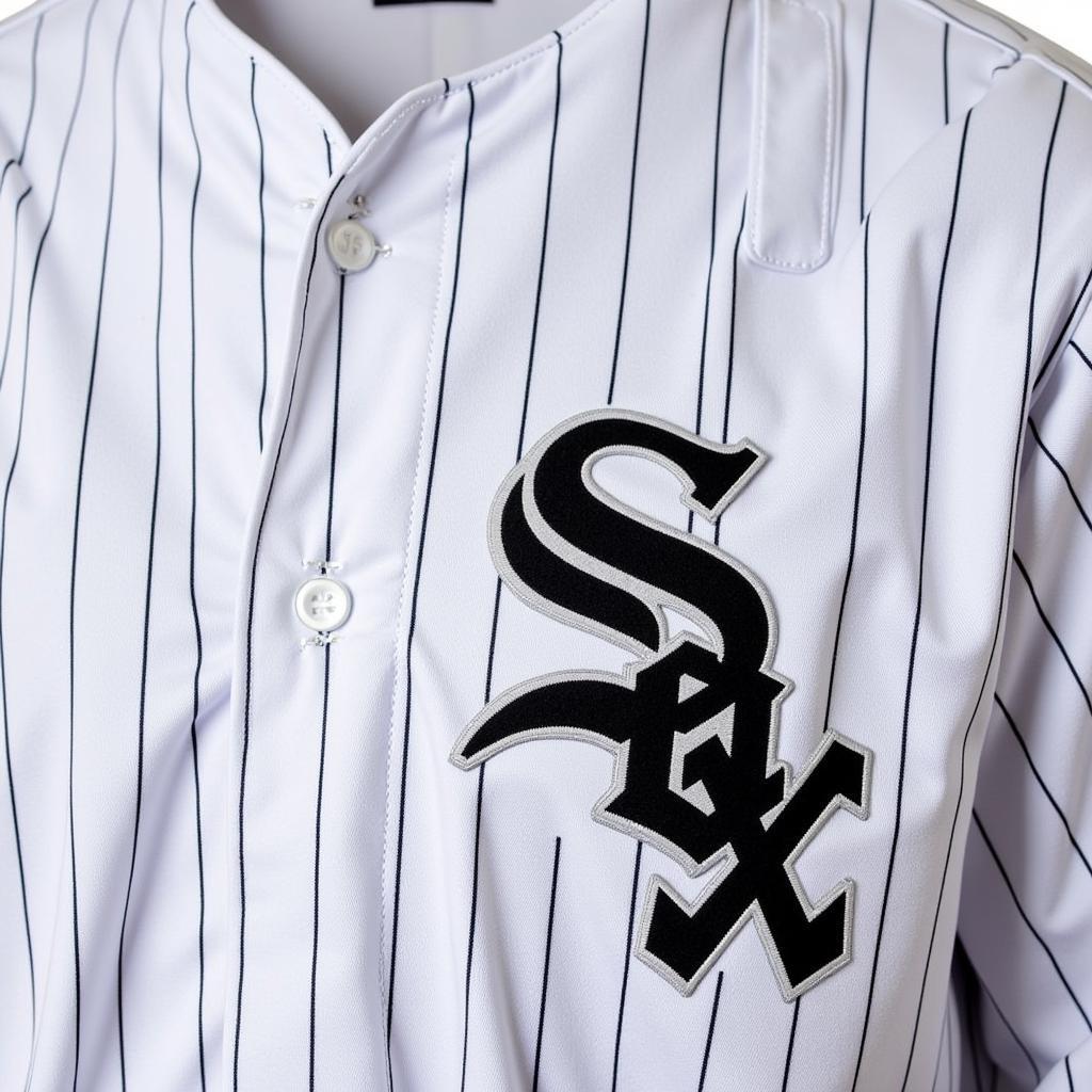 Close-up of a modern White Sox pinstriped uniform