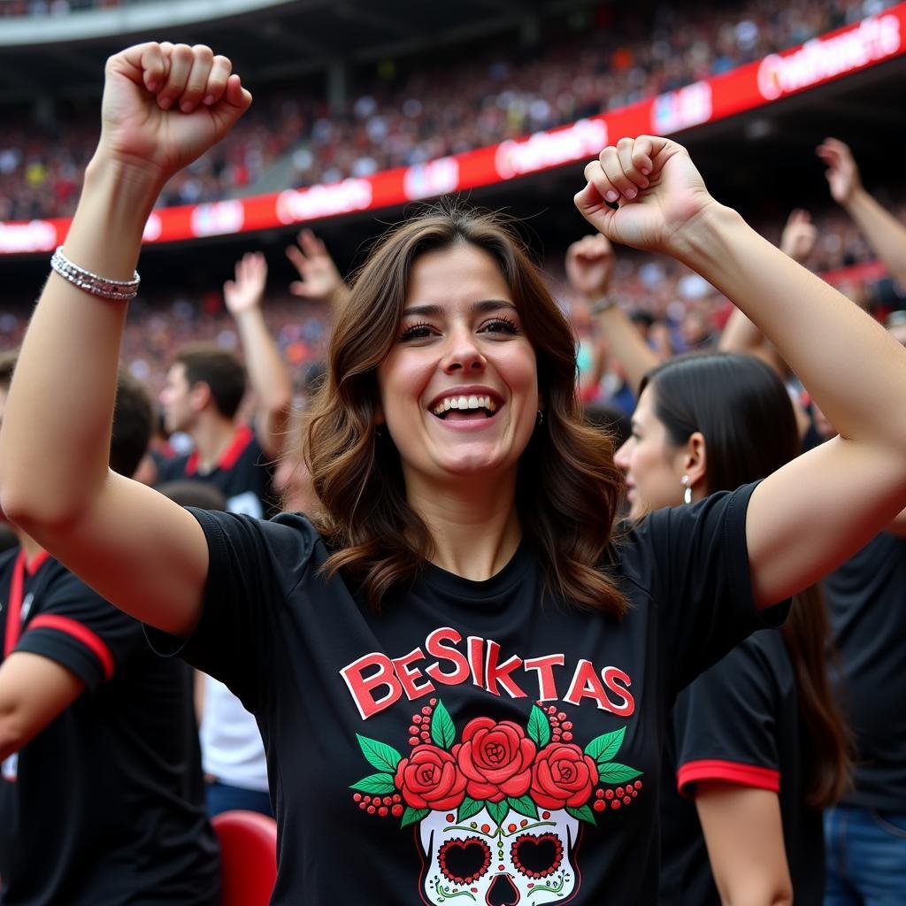 Woman Wearing Besiktas Dia de los Muertos Shirt at Vodafone Park