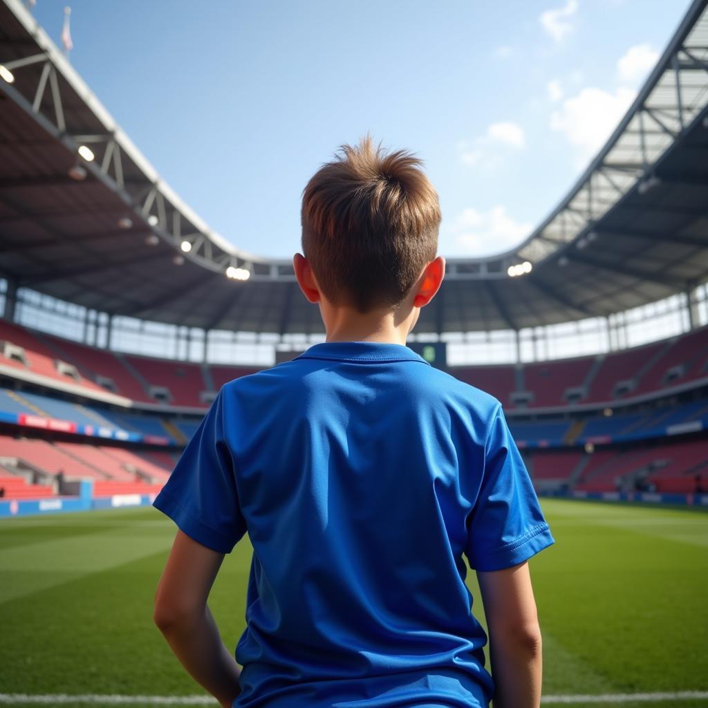 Young Besiktas fan proudly wearing the big blue shirt