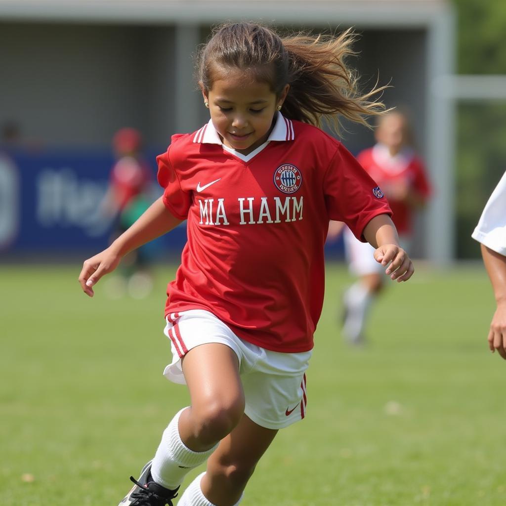 Young Girl Wearing Mia Hamm Jersey 1999 Playing Soccer