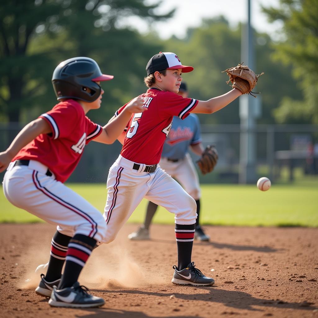 Young baseball players in Virginia competing in a game