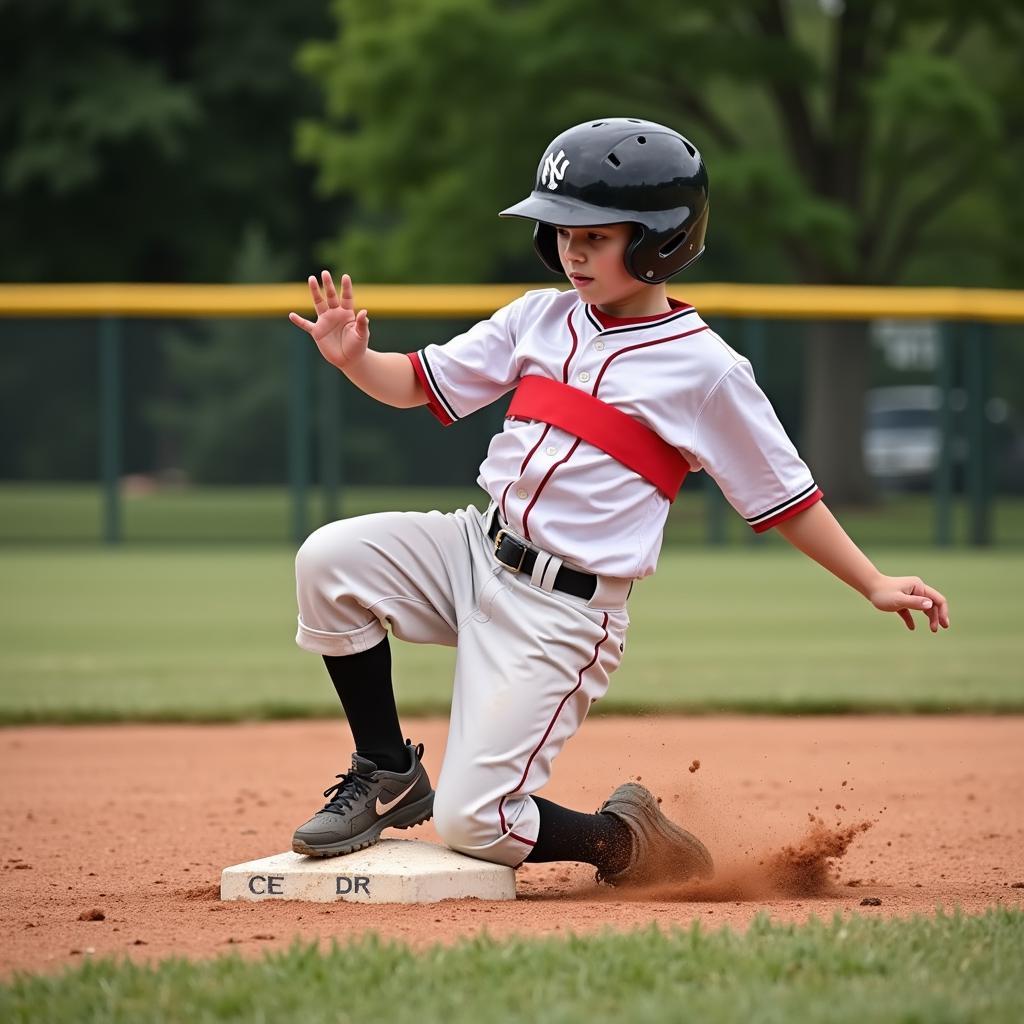 Youth Baseball Player Sliding with Red Belt Securely Fastened